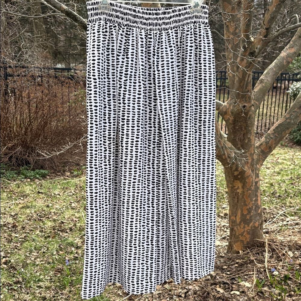 Evan Picone Black and White Dot-Print Maxi Skirt